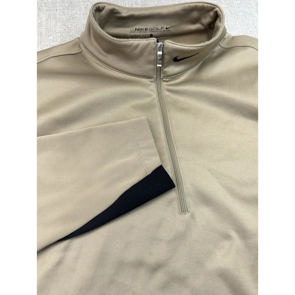 Nike Golf Sweater Mens Large Beige ThermaFit 1/4 Zip Mock Neck Fleece Lined